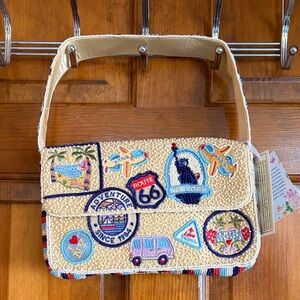 Handcrafted in India Beaded Travel Adventure NEW YORK ROUTE 66 Shoulder Bag